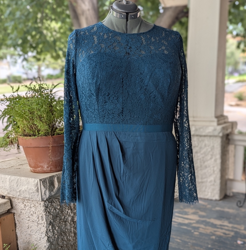 City Chic Teal Lace Long Sleeve Dress